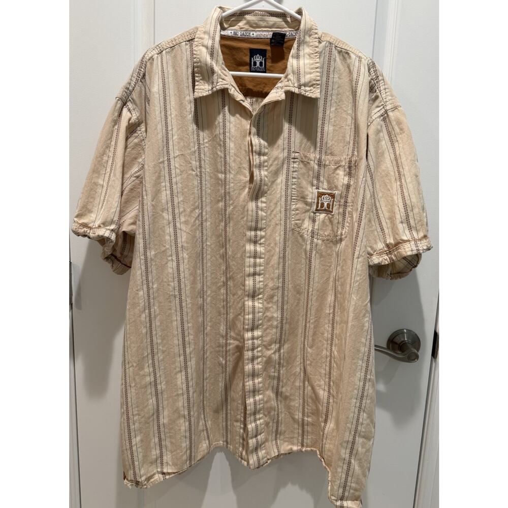 Big Daddy BD Livin Large Short Sleeve Button Down Khaki Striped Cotton Size 3XL